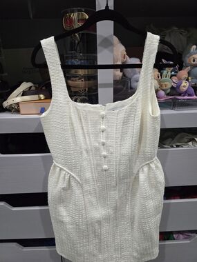 Self-Portrait Cream Textured Button-Front Mini Dress